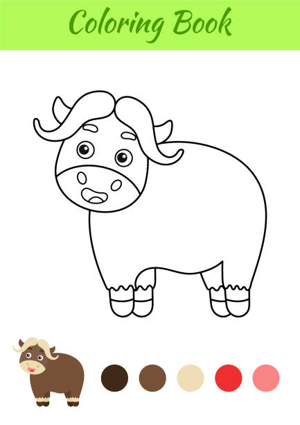 Coloring page happy musk ox coloring book for kids educational activity for preschool years kids and toddlers with cute animal flat cartoon colorful vector illustration stock illustration