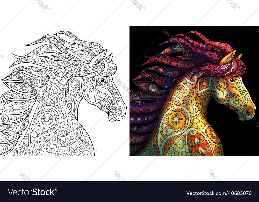 Mustang horse adult coloring page royalty free vector image