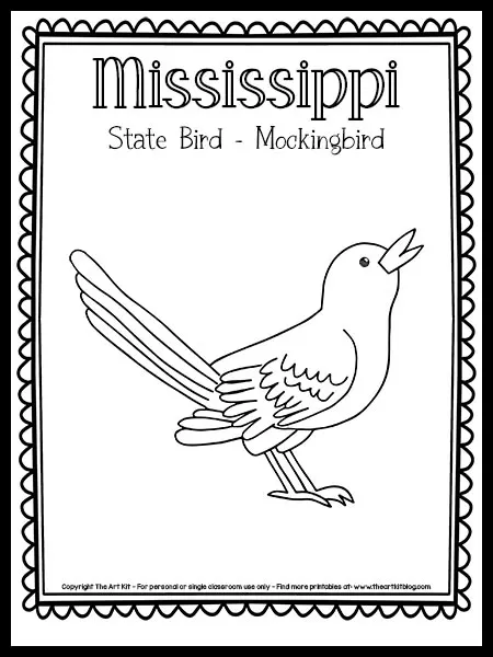 Mississippi state bird coloring page the mockingbird free printable â the art kit