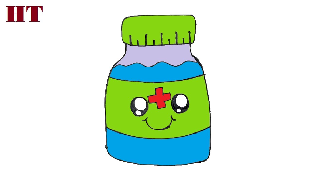 How to draw a pill bottle cute and easy