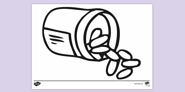 Open bottle of pills colouring sheet colouring sheets