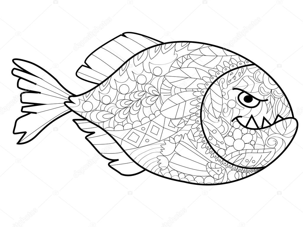 Piranha coloring vector for adults stock vector by toricheksgmail