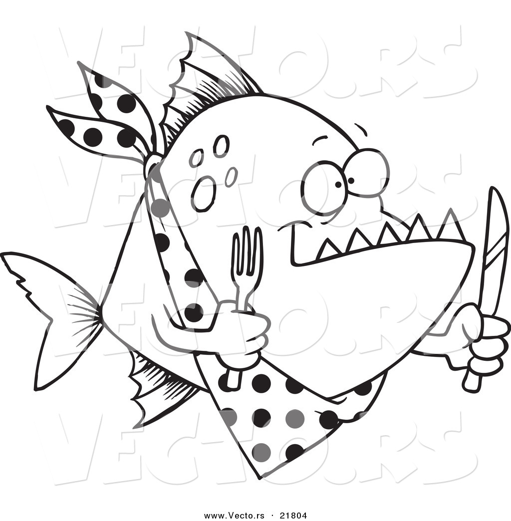 R of a cartoon hungry piranha fish