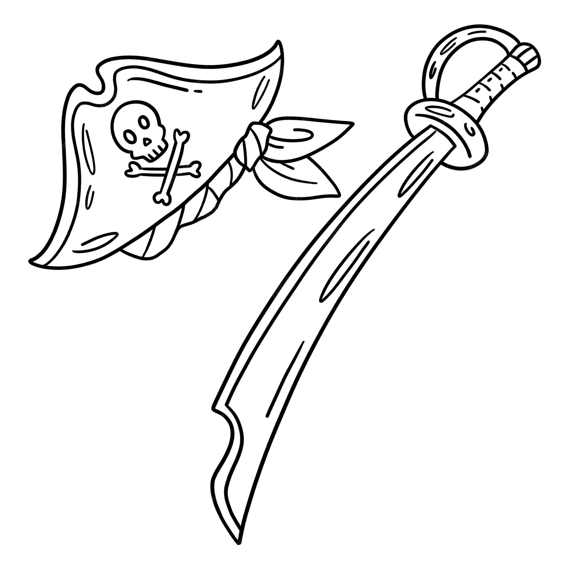 Premium vector a cute and funny coloring page of a pirate hat and cutlass provides hours of coloring fun for children color this page is very easy suitable for little kids