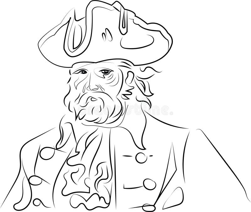 Coloring page pirate in a hat stock vector