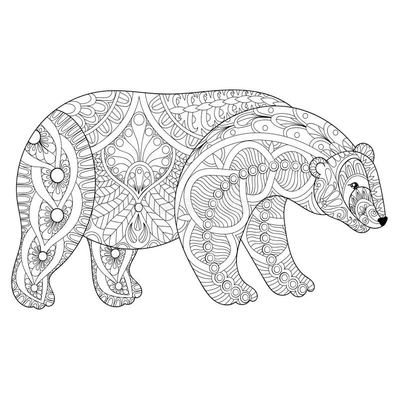 Vector zentangle polar bear head for adult anti stress coloring stock vector