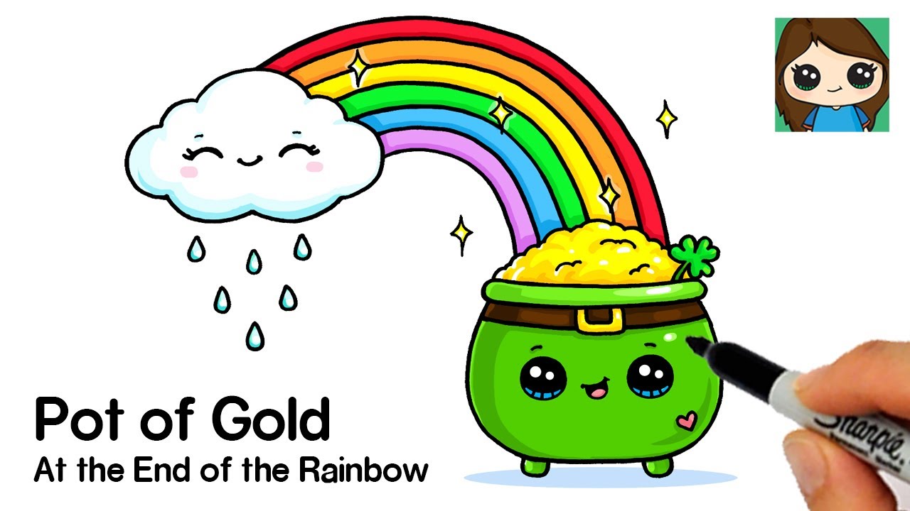 How to draw a rainbow and cloud with pot of gold ððâï