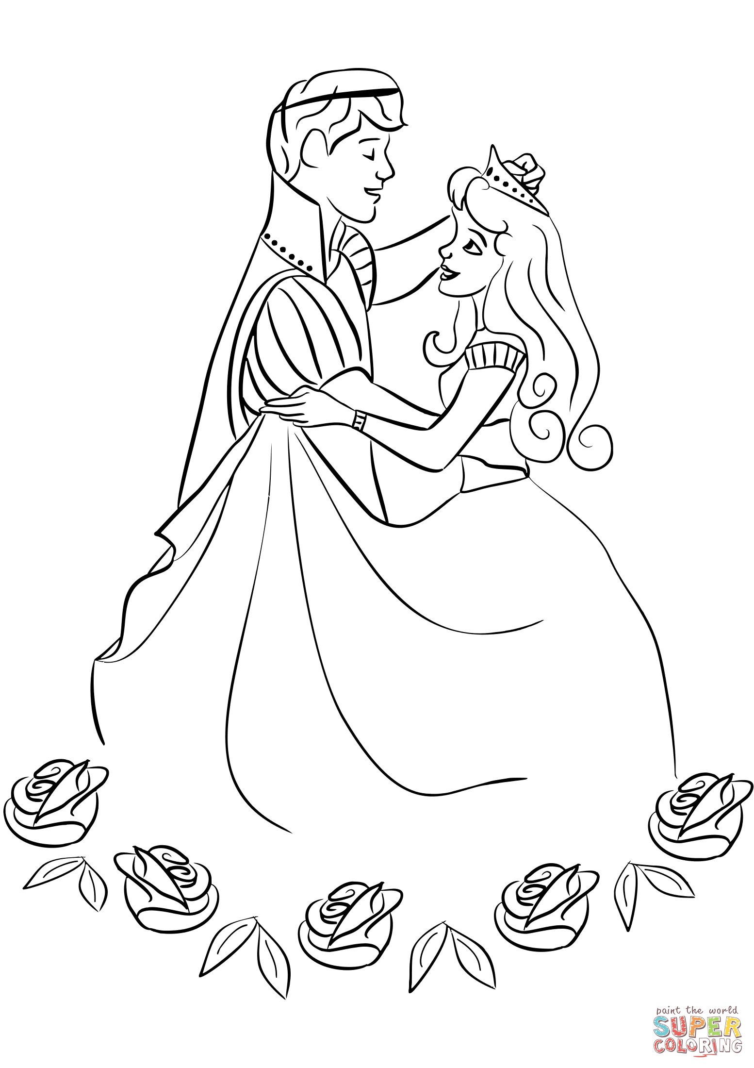 Prince and princess dancing coloring page free printable coloring pages