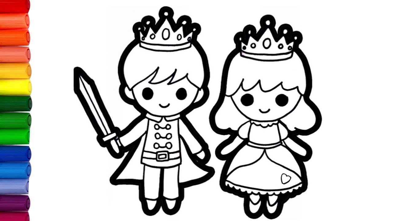 Drawing and coloring a princess and a prince ðððð drawings for kids