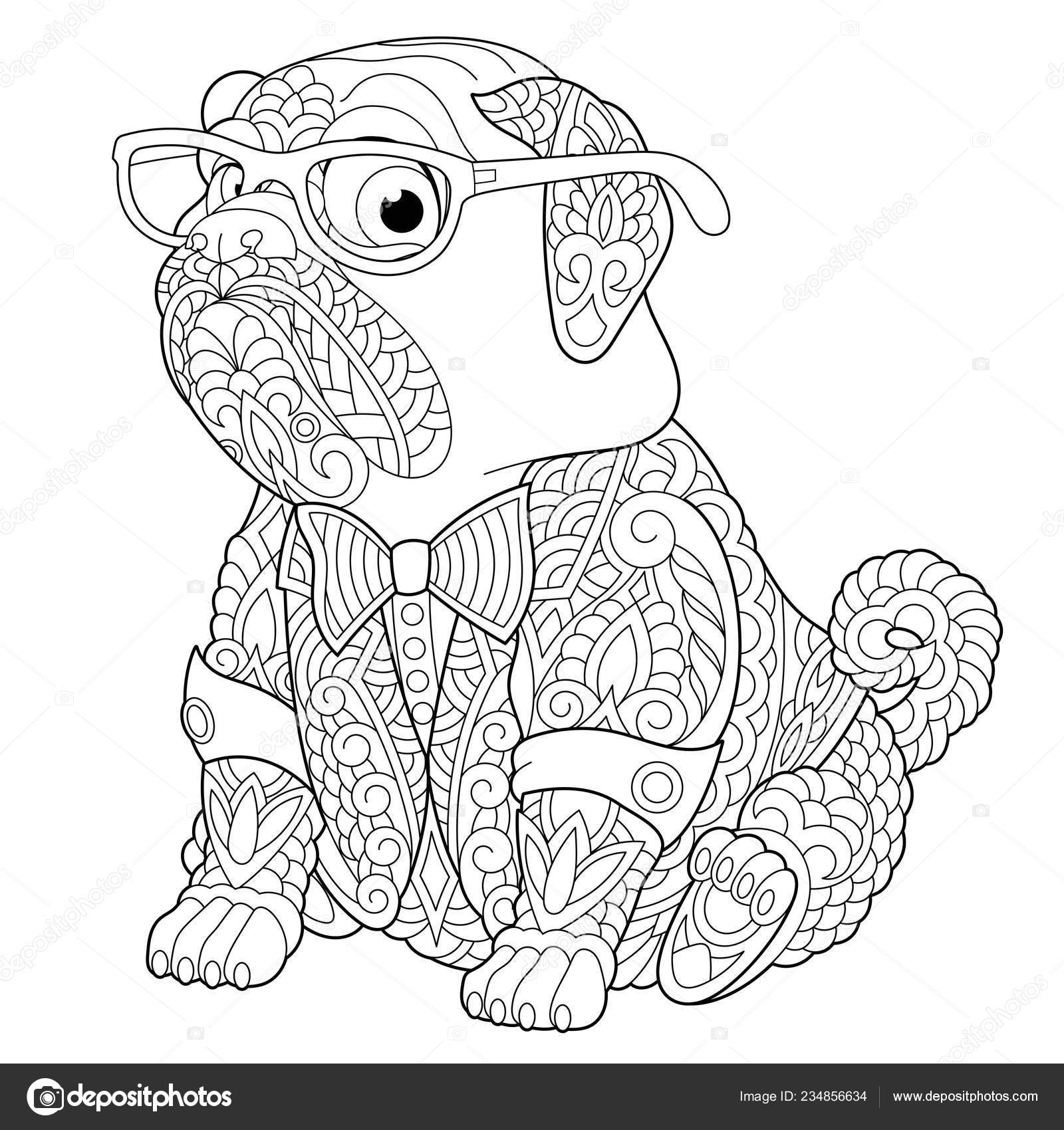 Coloring page stress colouring picture pug dog freehand sketch drawing stock vector by sybirko