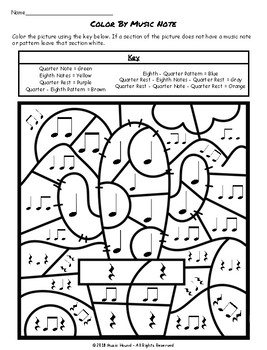 Cactus color by music note rhythm coloring