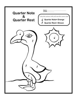 Color by music quarter note and quarter rest coloring page goose print book notes bird facts