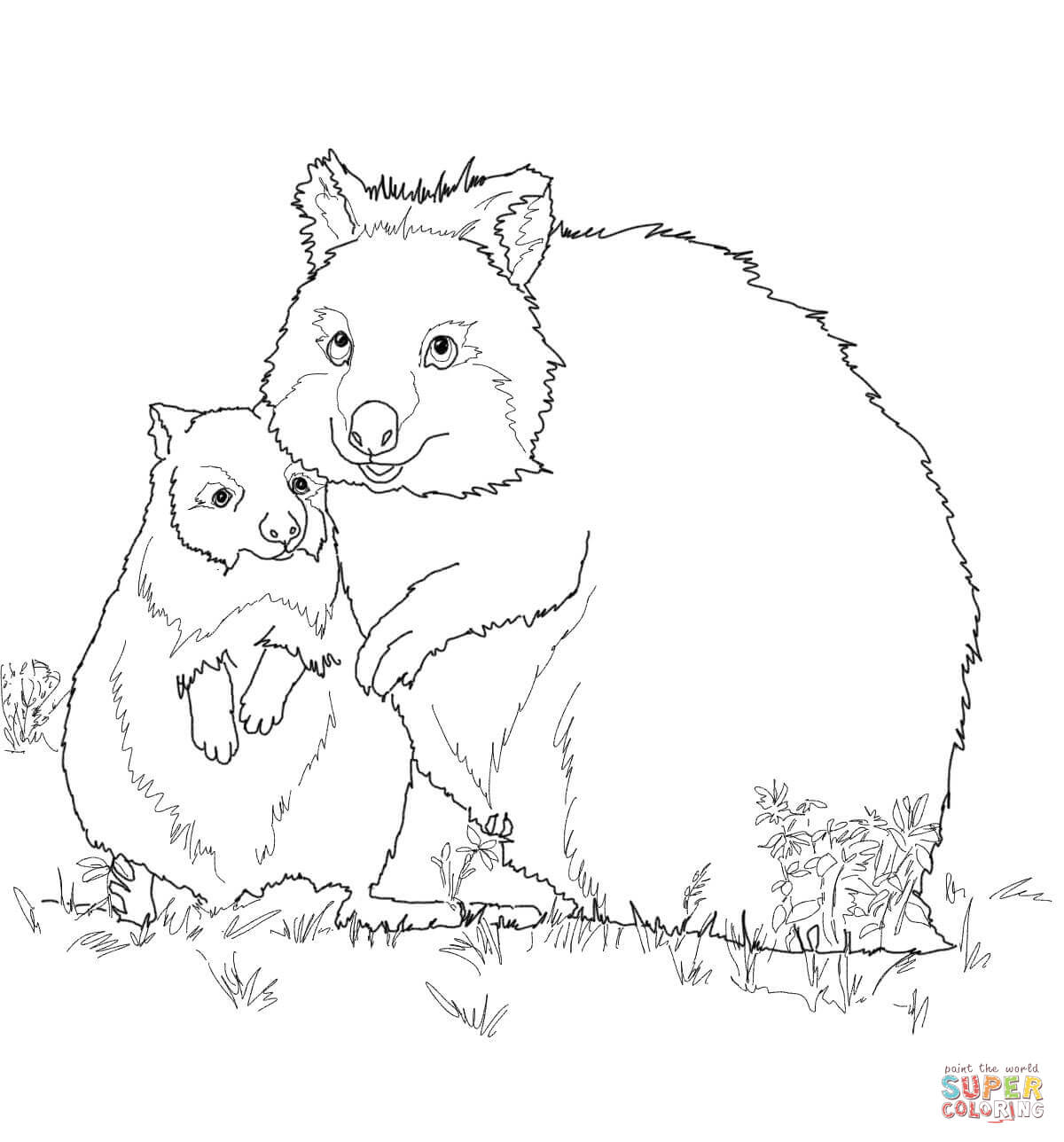 Mom and baby quokka coloring page free printable coloring pages