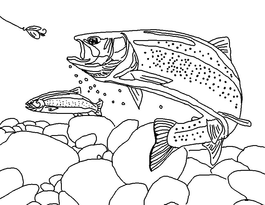 Coloring page world rainbow trout landscape