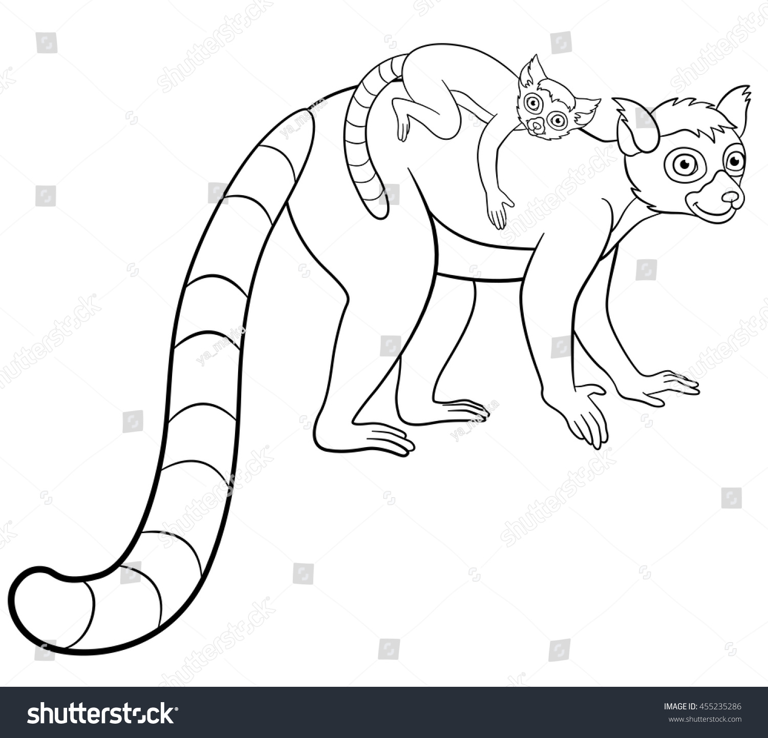 Coloring pages mother lemur stands her stock vector royalty free