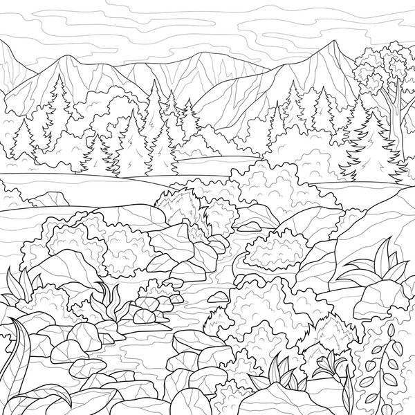 Thousand coloring pages landscape royalty