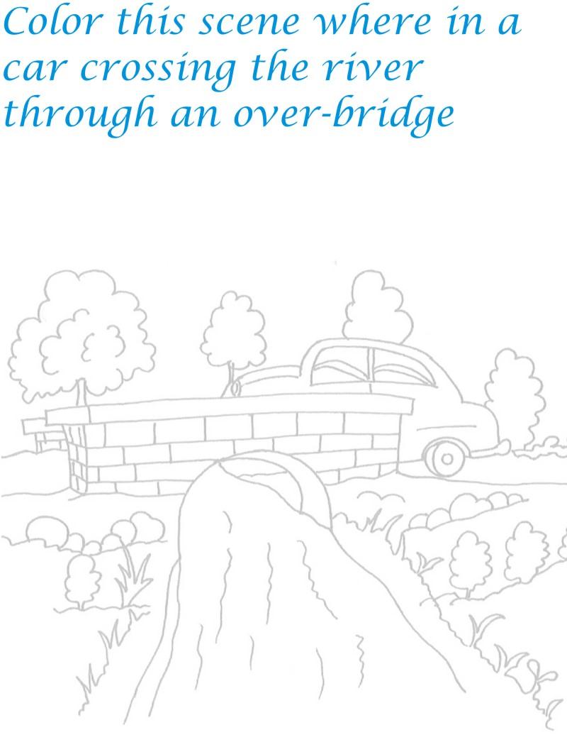 Bridge scenery coloring printable page