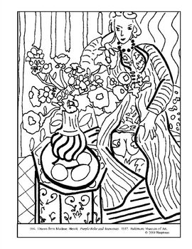 Matissepurple robe and anemoniescoloring page lesson coloriage art de matisse cours dart