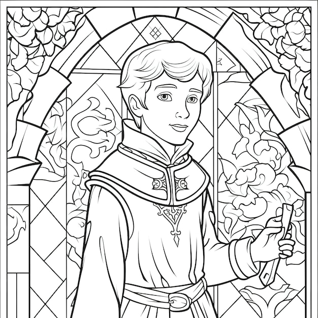 Premium ai image a stained glass coloring page for a boy in a robe
