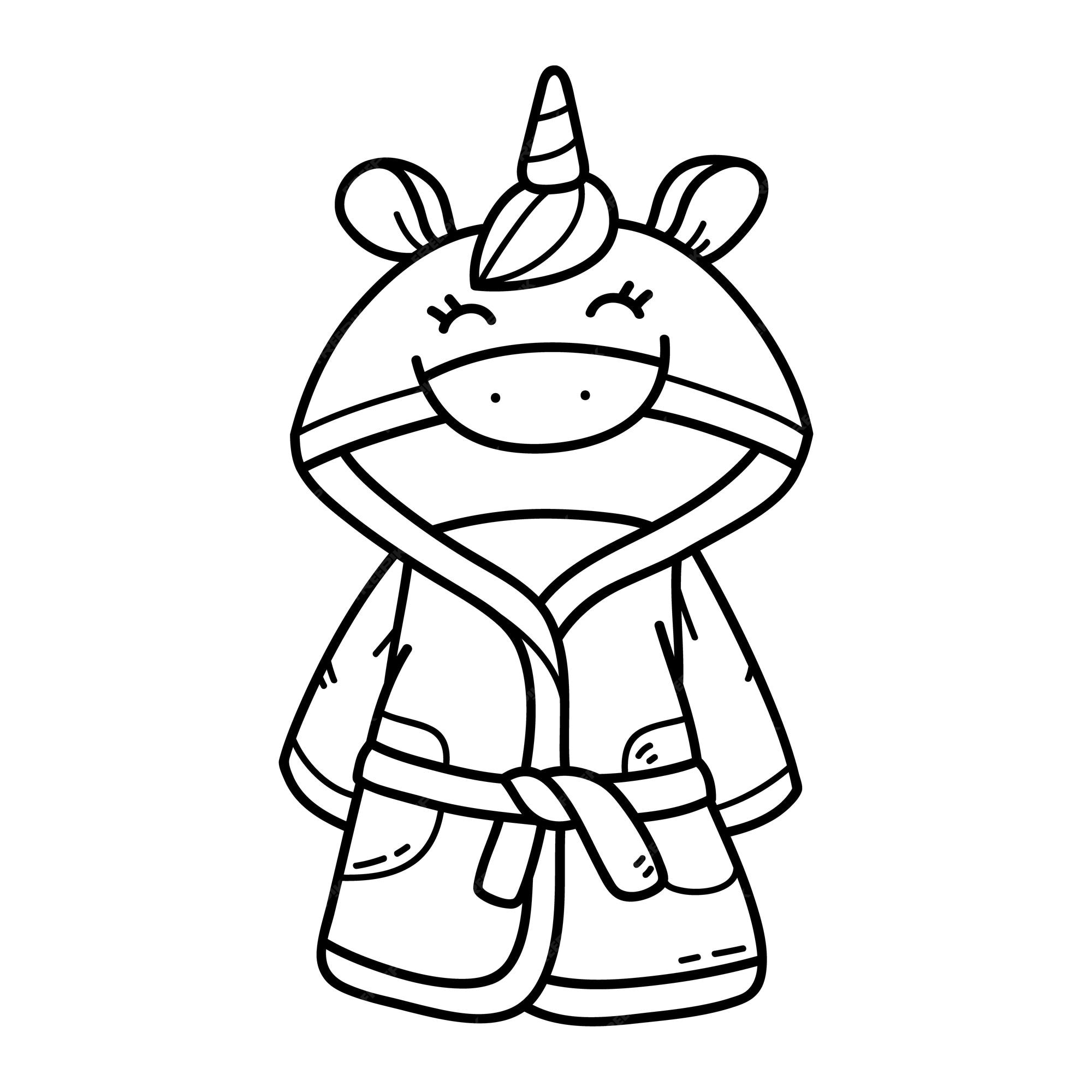 Premium vector coloring page with doodle unicorn bathrobe