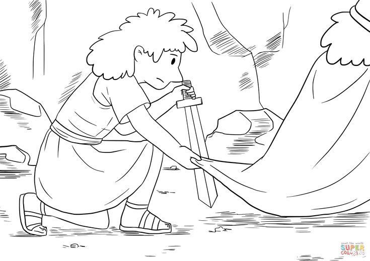 David crept up unnoticed and cut off a corner of sauls robe coloring page free printable coloring pages david and saul coloring pages bible stories for kids