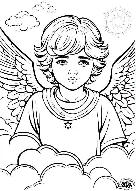 Boy angel in robe coloring page art is so fun