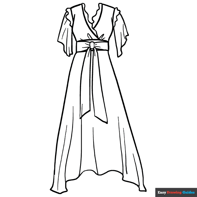 Dress coloring page easy drawing guides