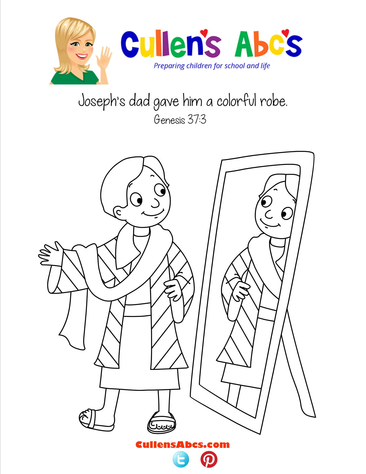Bible memory verse coloring page josephs colorful robe free childrens videos activities