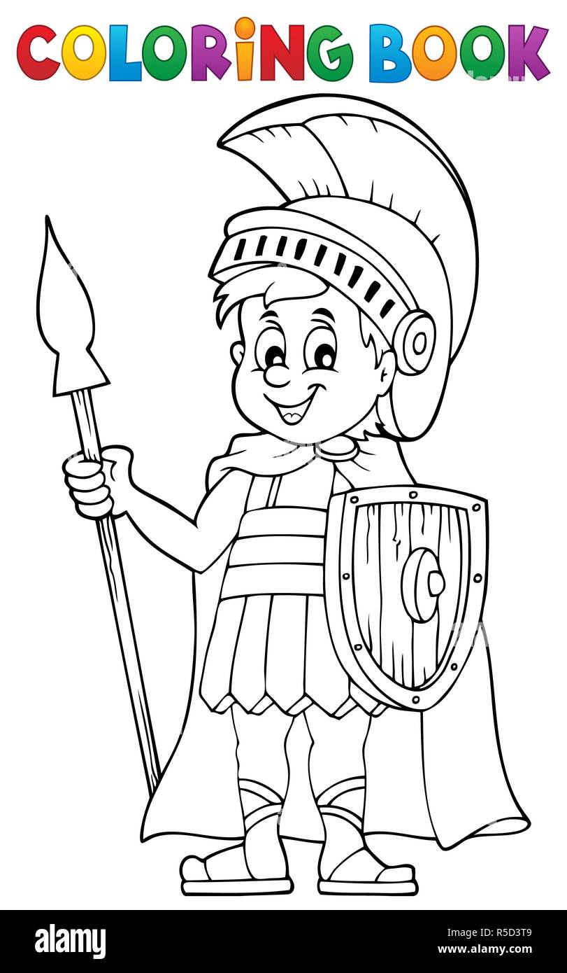 Coloring book roman soldier stock photo