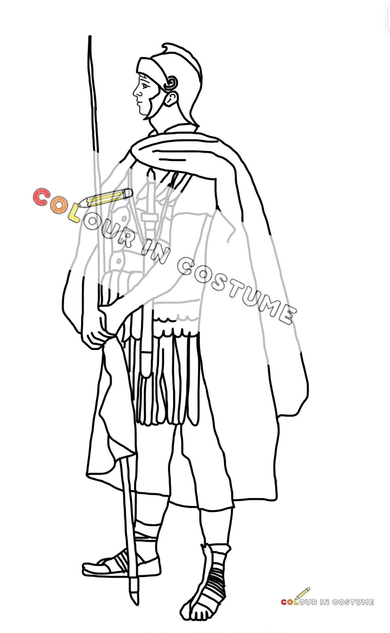 Roman soldier printable colouring in page fact sheet