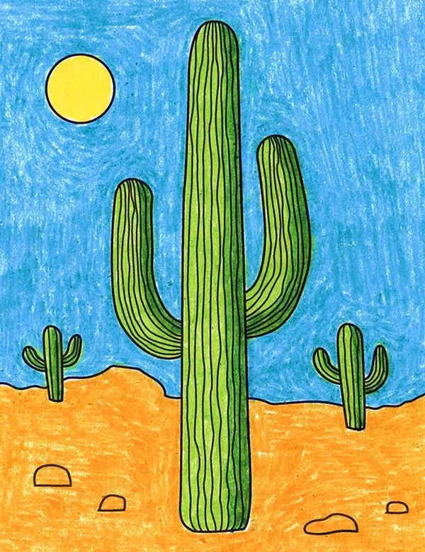 Easy how to draw cactus tutorial and cactus coloring page