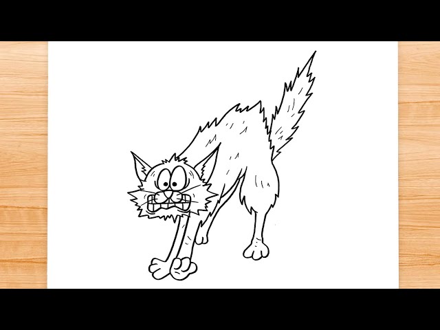 How to draw scared cat