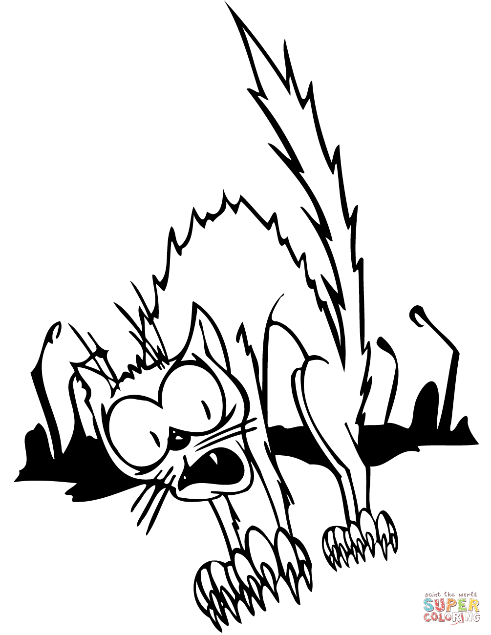 Scared cartoon black cat coloring page free printable coloring pages