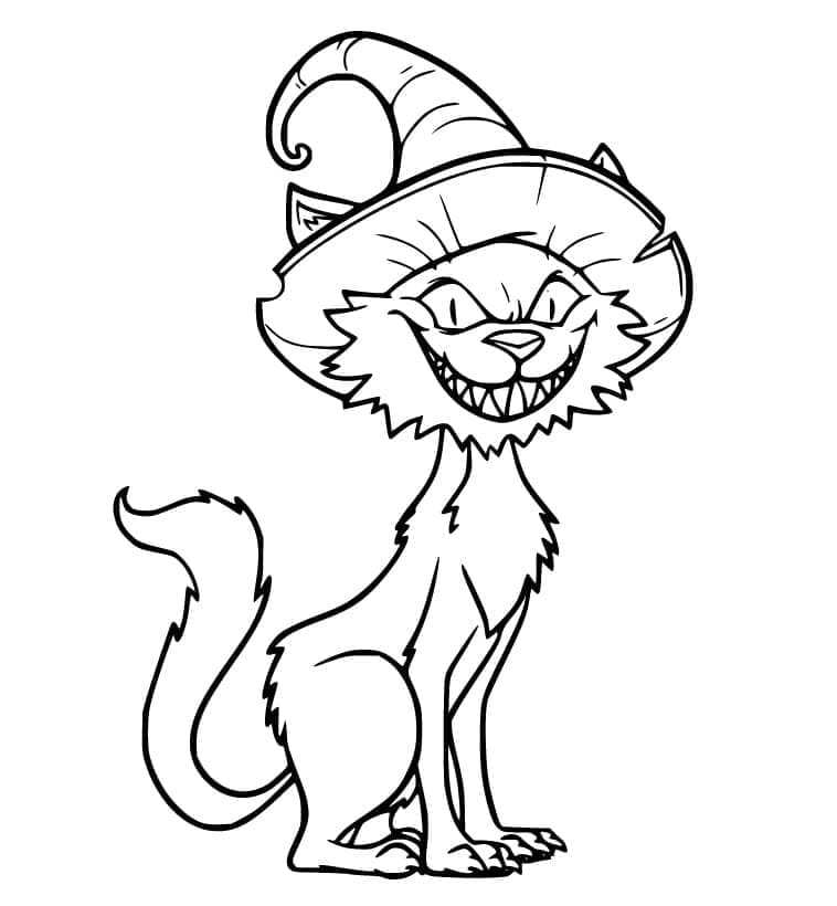 Evil halloween cat coloring page