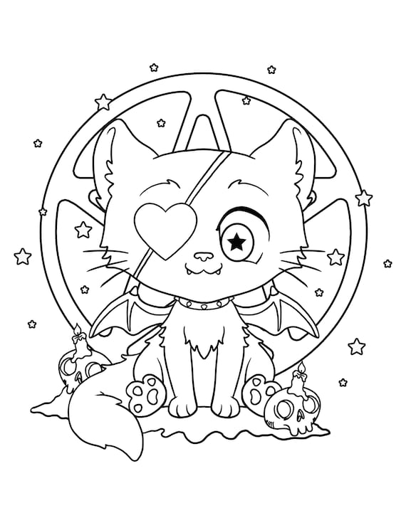 Pastel goth scary cat pastel goth coloring pages creepy kawaii printable digital pdf download download now