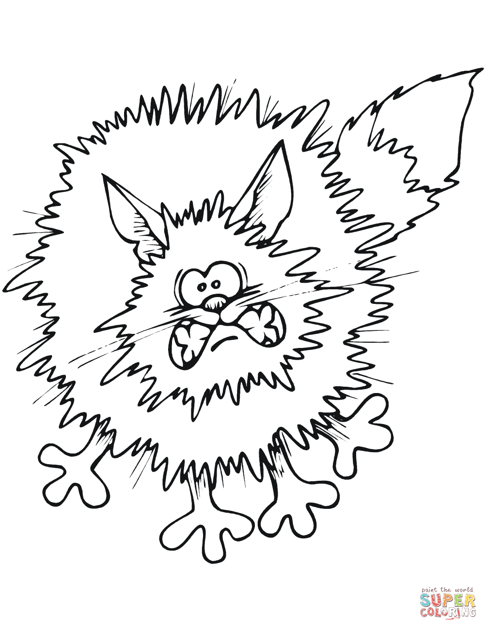 Frightened cartoon black cat coloring page free printable coloring pages