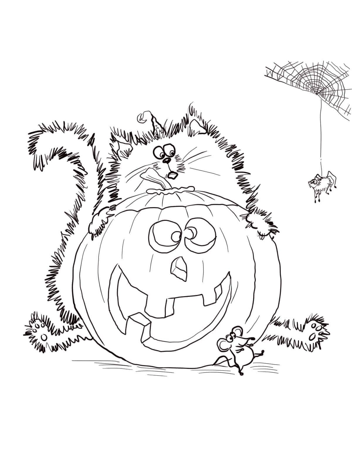 Free drawing of halloween cat coloring page