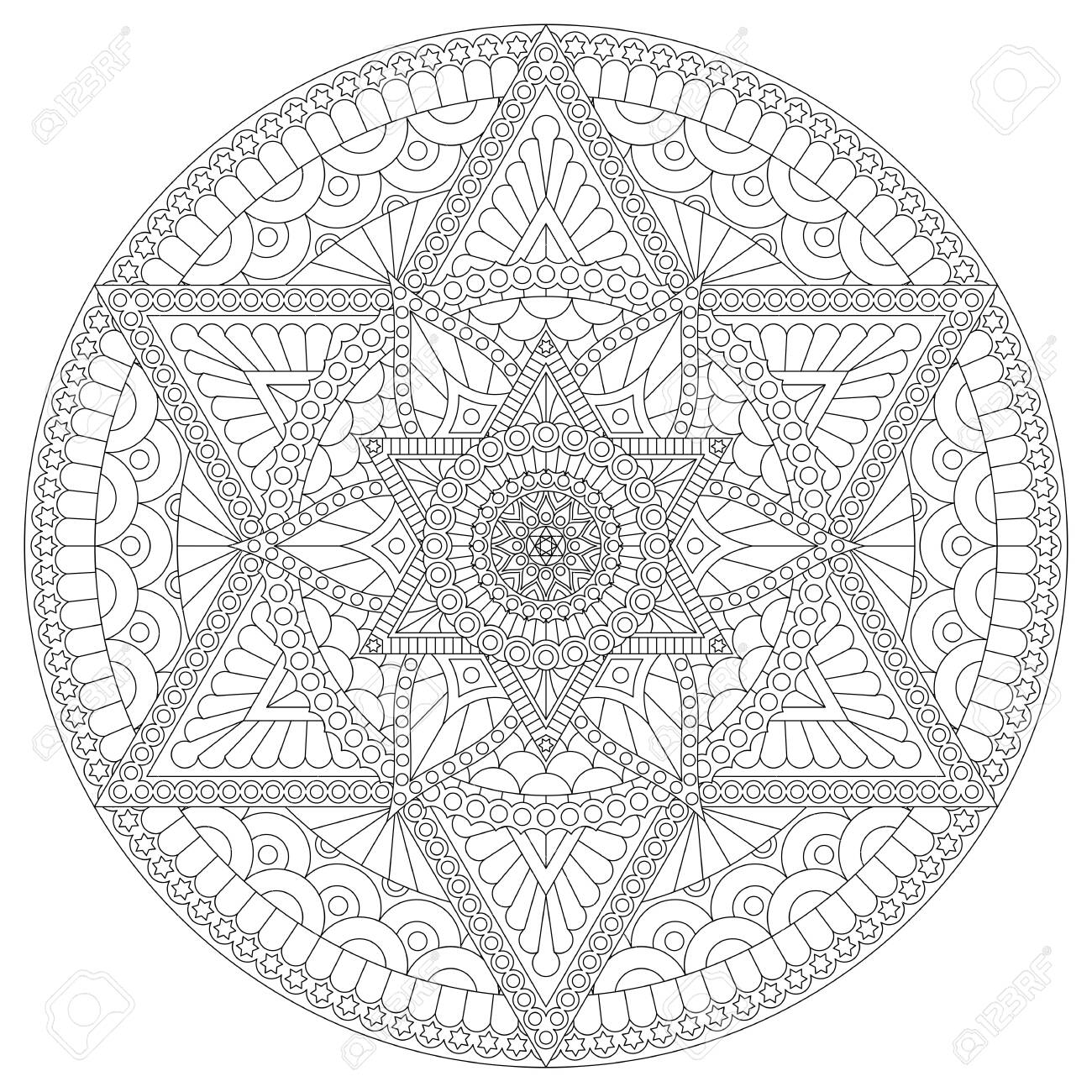 Coloring page with mandala with six