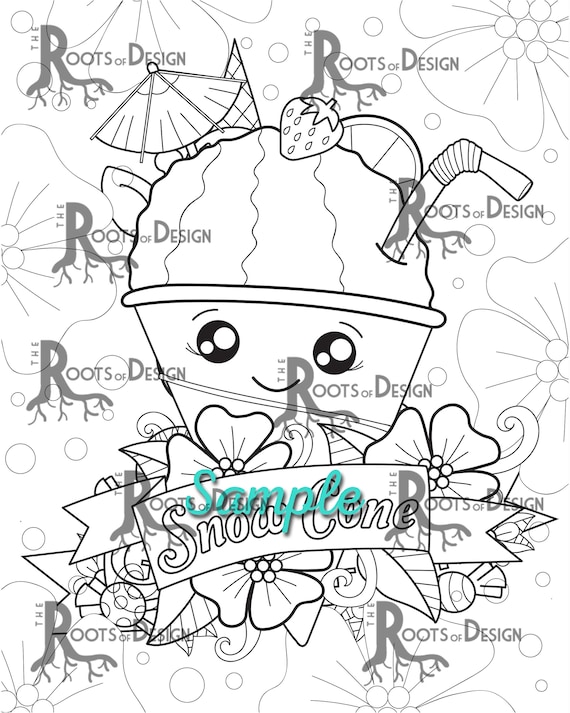 Instant download coloring page snow cone art coloring print doodle art printable