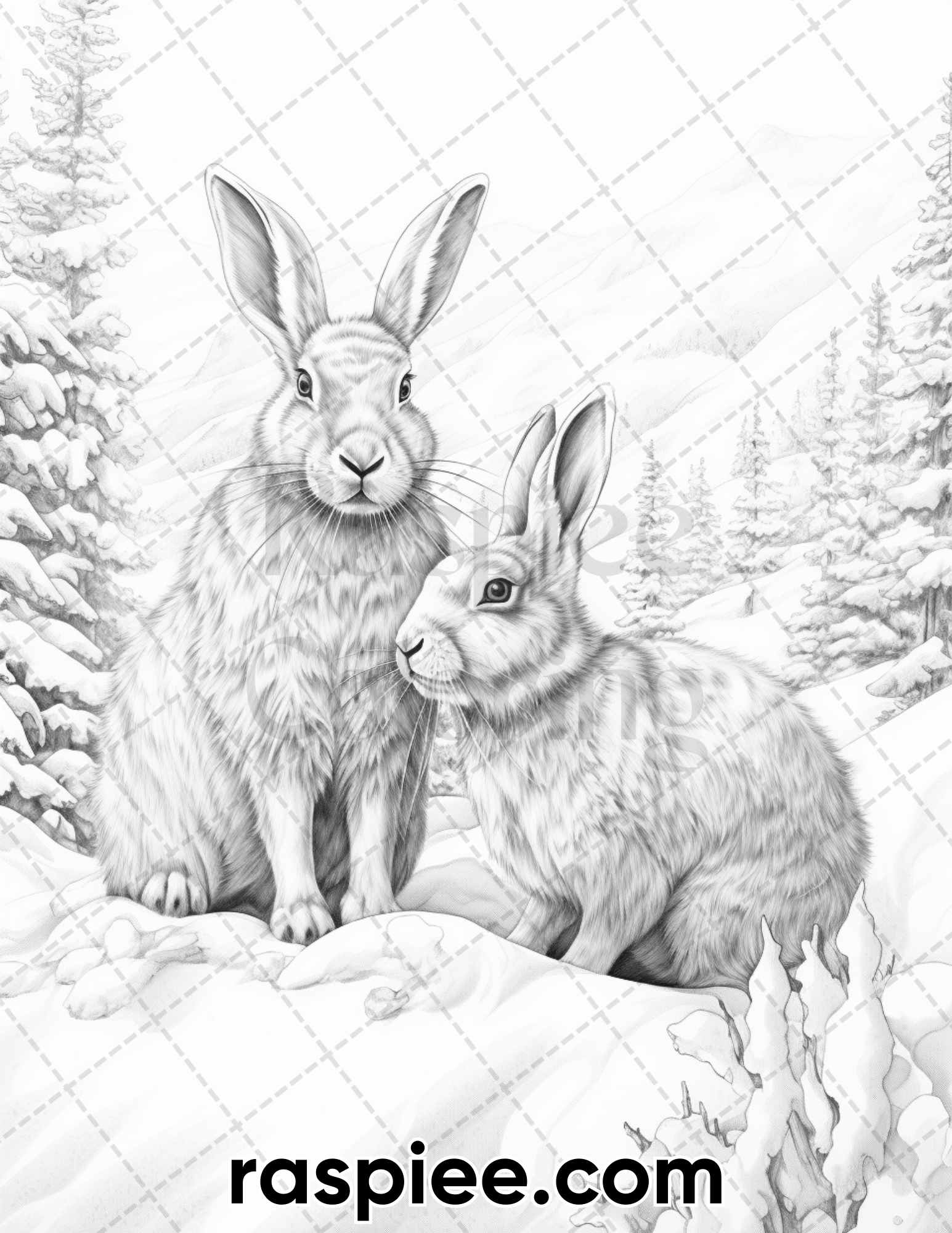 Winter wildlife grayscale coloring pages for adults printable pdf â coloring