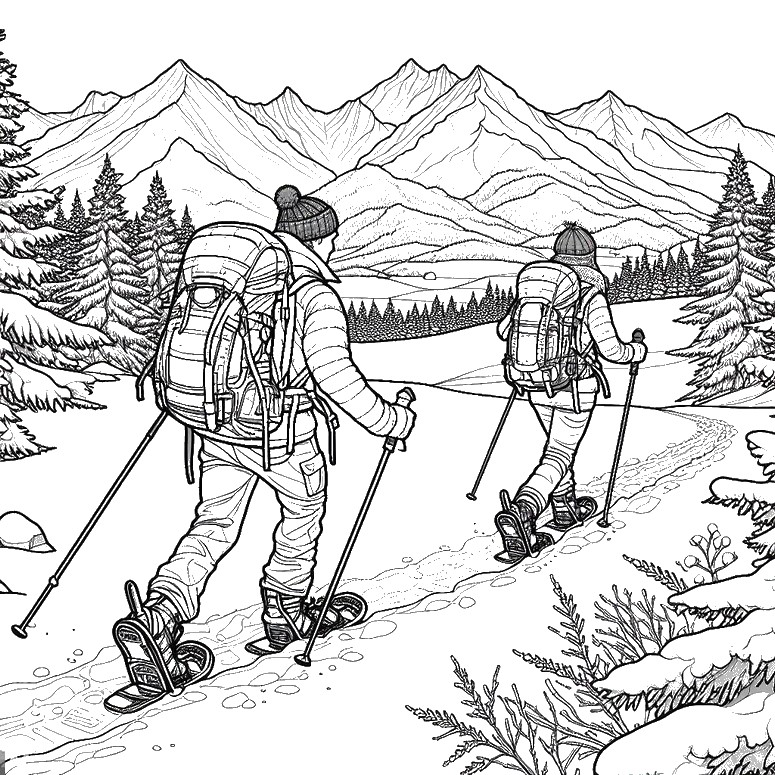 Coloring page winter sports snowshoe