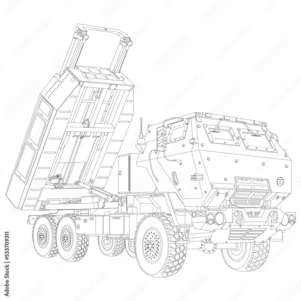 Himars coloring page in realistic style m high mobility artillery rocket system tactical truck illustration