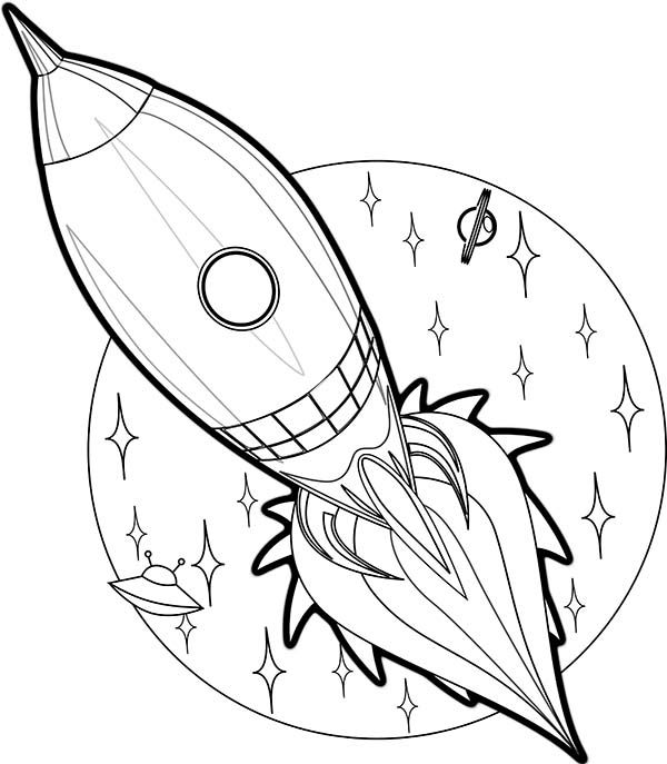 Rocket ship entering space coloring page