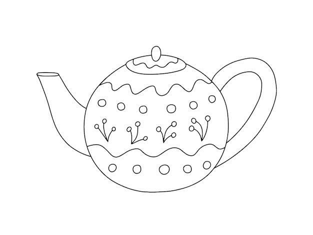 Premium vector vector doodle teapot with cute ornament hand drawn teapot coloring page