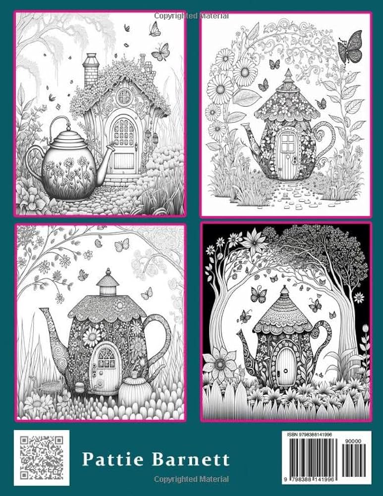 Teapot coloring book whimsical teapot houses coloring pages for adults fantasy fairy houses in fairyland loads of flowers for stress fairy and gnome houses and mushroom