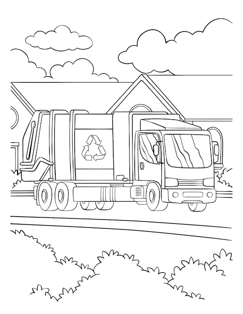 Premium vector garbage truck coloring page for kids