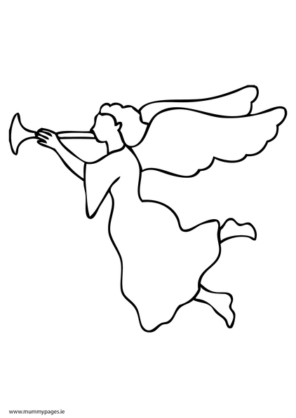 Christmas angel playing trumpet colouring page