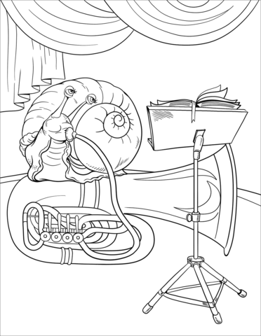 Snail playing tuba coloring page free printable coloring pages