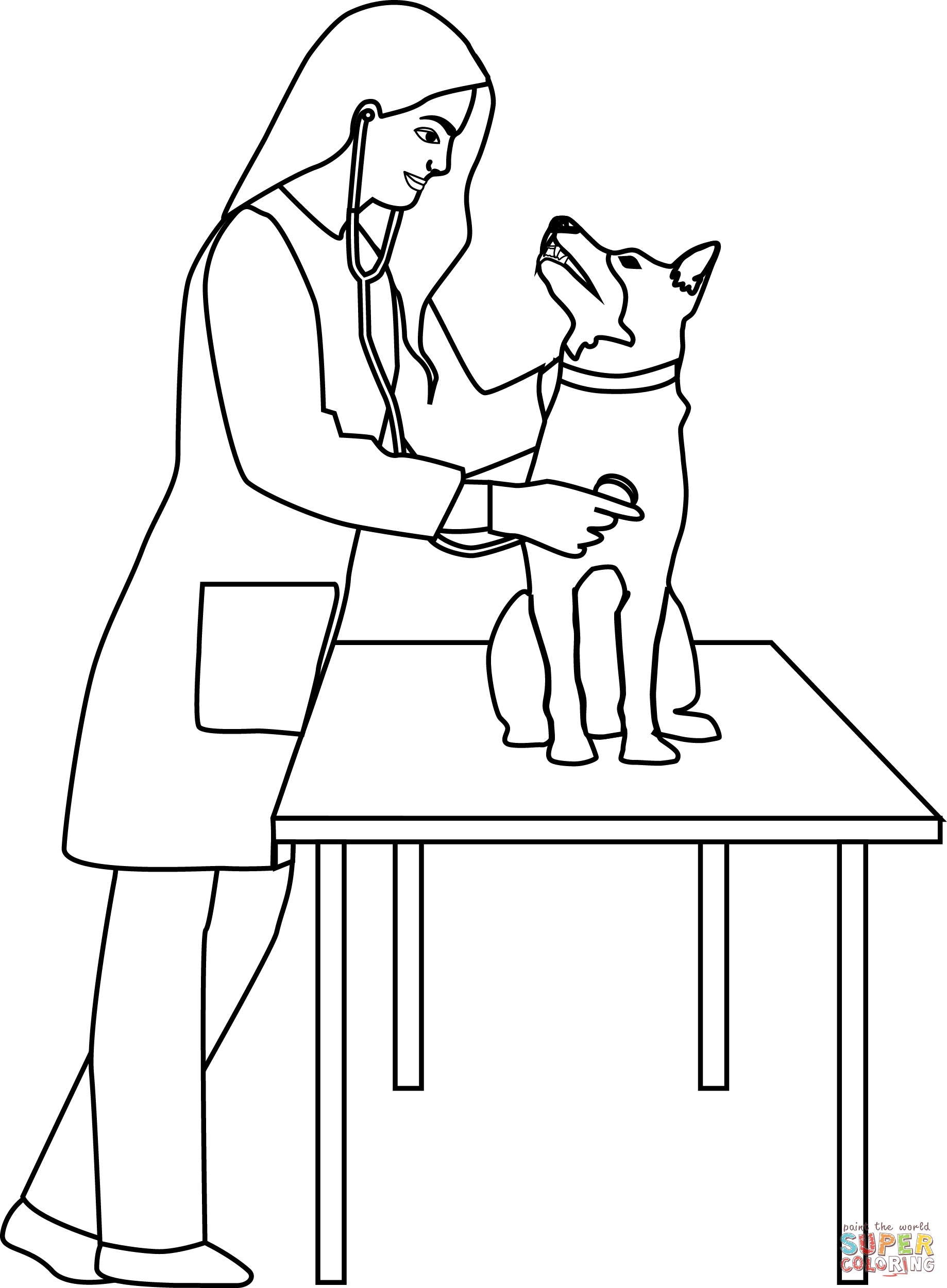 Veterinarian with dog coloring page free printable coloring pages