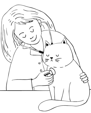 Veterinarian with cat coloring page free printable coloring pages